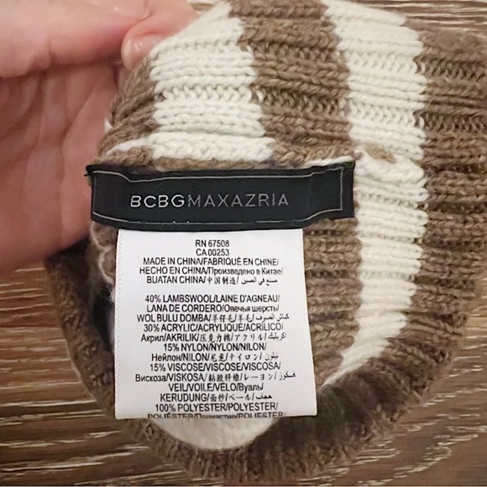 BCBGMaxazria Stripped Pom Hat One size